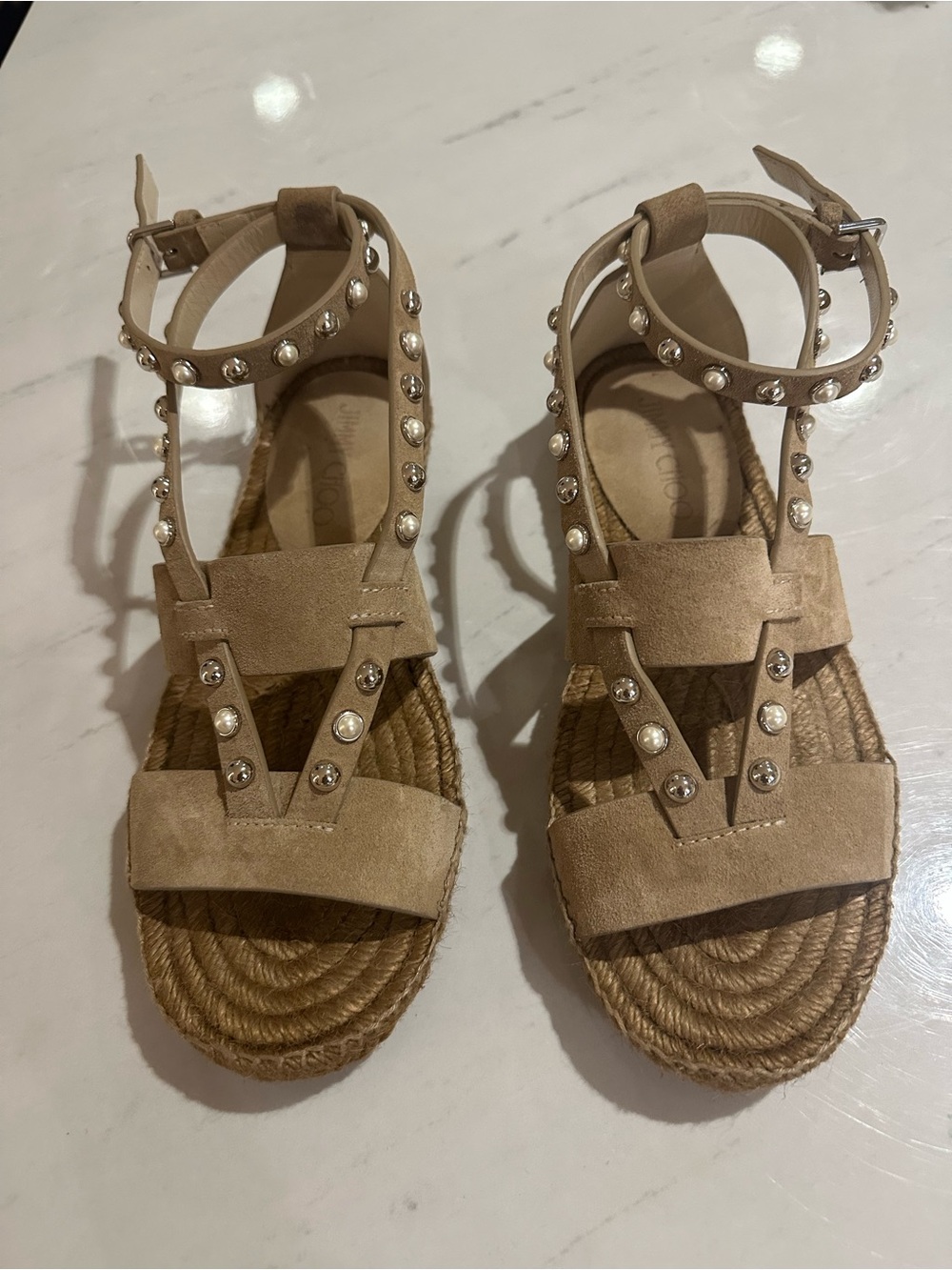 Jimmy Choo Denise Flat Espadrille, 37.5, Beige